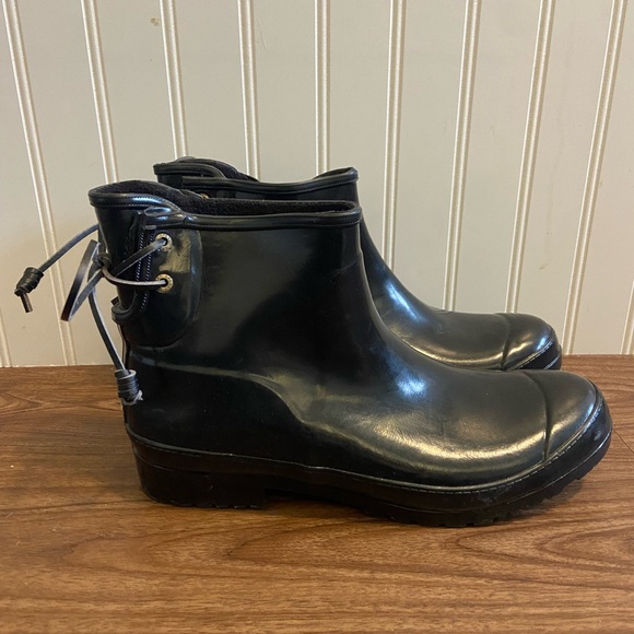 Sperry Walker Turf Low Cut Rain Boots Waterproof Tie Back Black Women’s Size 10 - Picture 1 of 14